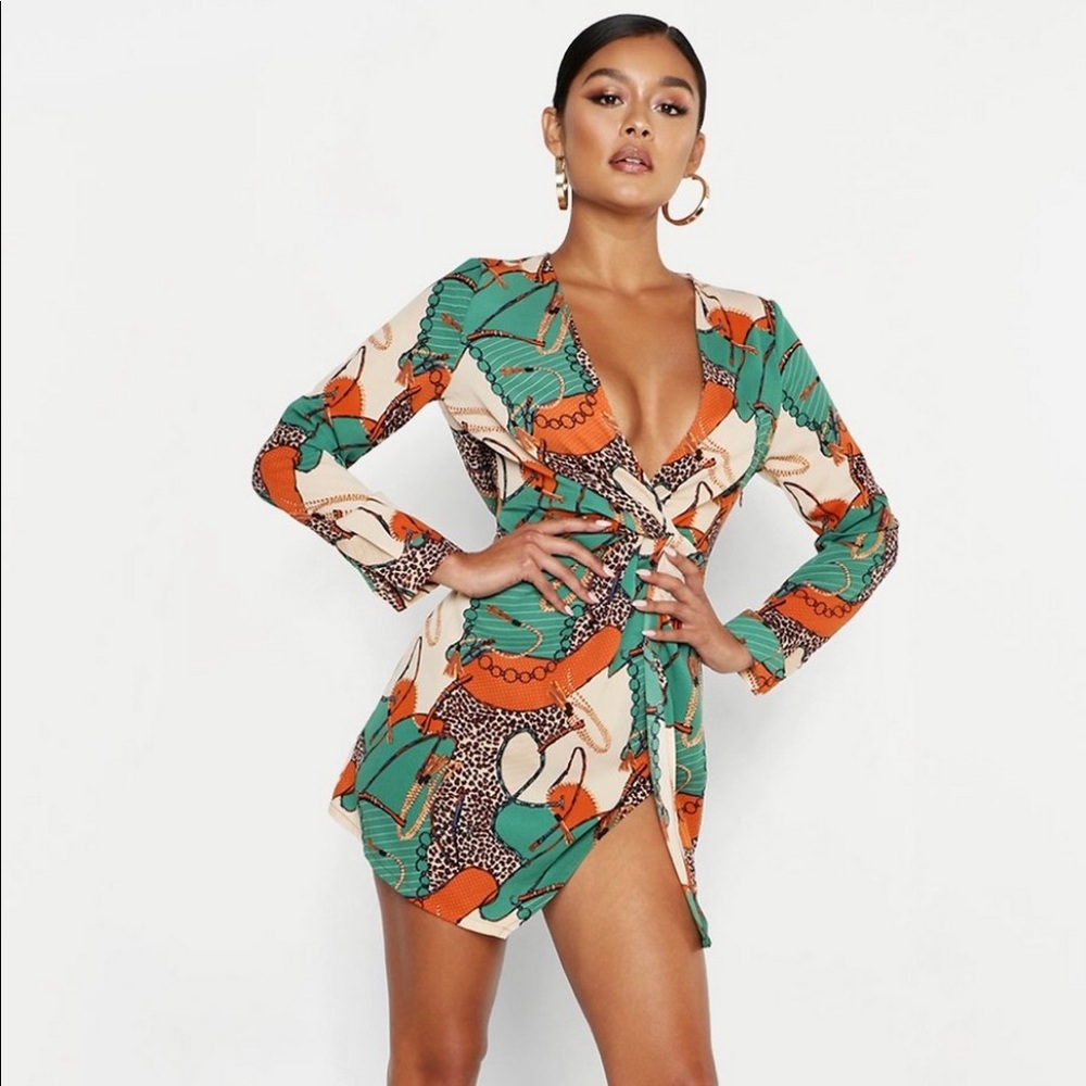 Satin Chain Print Shift Dress